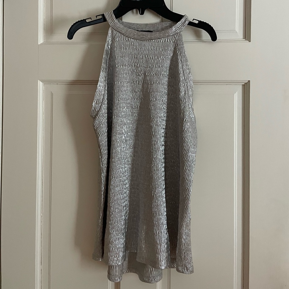 Sleeveless Shimmer Halter Top - Silver